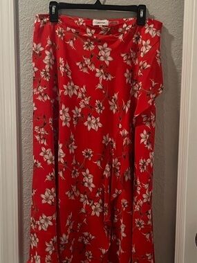 Calvin Klein Bright Red Orange Floral Skirt